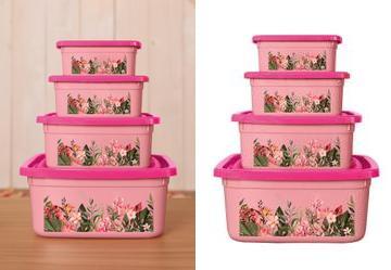 Kit Potes Quadrados Tropical Rosa 4 Pe�as