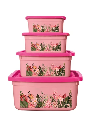 Giplas - Kit Potes Quadrados Tropical Rosa 4 Peças - GIPLAS