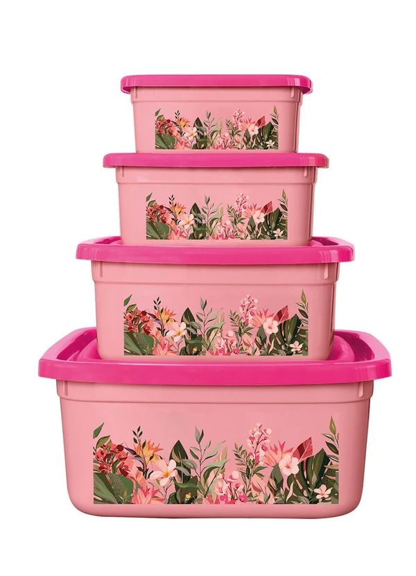 Giplas - Kit Potes Quadrados Tropical Rosa 4 Peças 2