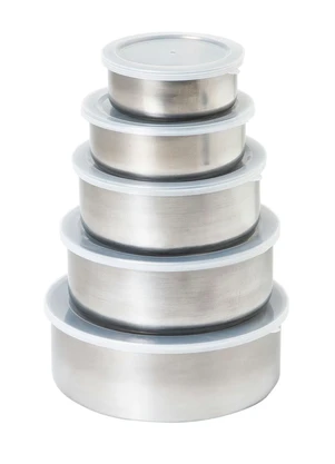 Lar e Lazer - Kit Potes Redondos em Inox Prata 5 Peças - LAR E LAZER