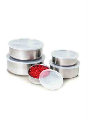 Lar e Lazer - Kit Potes Redondos em Inox Prata 5 Peças - LAR E LAZER