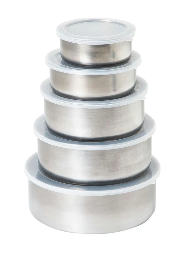 Lar e Lazer - Kit Potes Redondos em Inox Prata 5 Peças