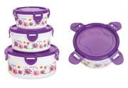 Kit Potes Redondos Floral Roxo 3 Pe�as