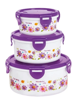 Mundo Lar - Kit Potes Redondos Floral Roxo 3 Peças - MUNDO LAR