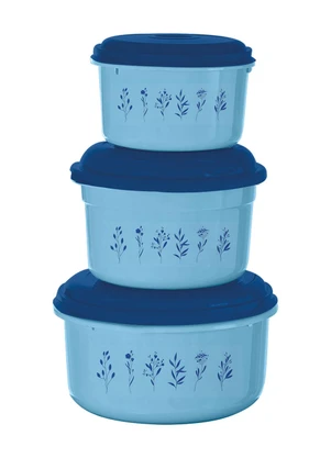 Giplas - Kit Potes Redondos Floral Azul 3 Peças - GIPLAS
