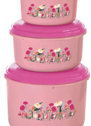 Lar e Lazer - Kit Potes Redondos Floral Pêssego 4 Peças - LAR E LAZER