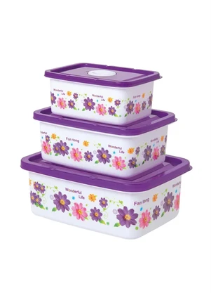 Lar e Lazer - Kit Potes Retangulares Floral 3 Peças - LAR E LAZER