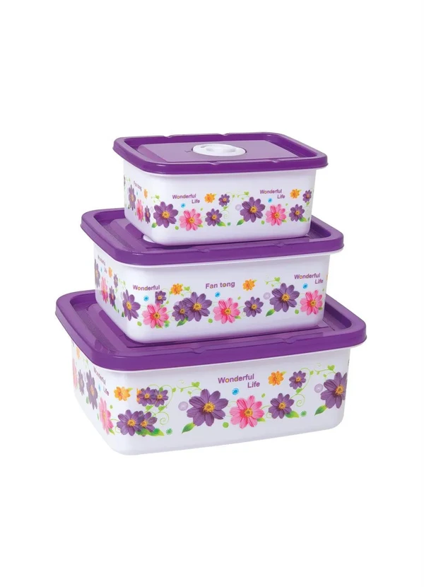 Lar e Lazer - Kit Potes Retangulares Floral 3 Peças