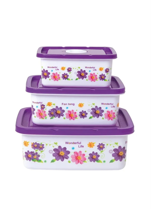 Lar e Lazer - Kit Potes Retangulares Floral 3 Peças 3