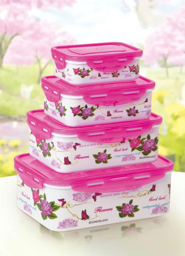 Mundo Lar - Kit Potes Retangulares Floral Rosa 4 Peças 3