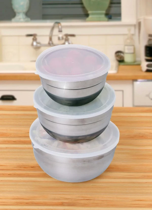 Mundo Lar - Kit Tigelas com Tampa Prata 3 Peças