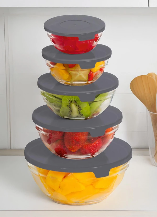 Mundo Lar - Kit Tigelas Mariana Cinza 5 Peças