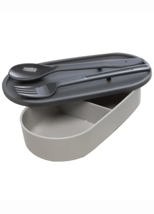 Lar e Lazer - Marmita Hermética com Talheres Cinza 1 Peça - LAR E LAZER