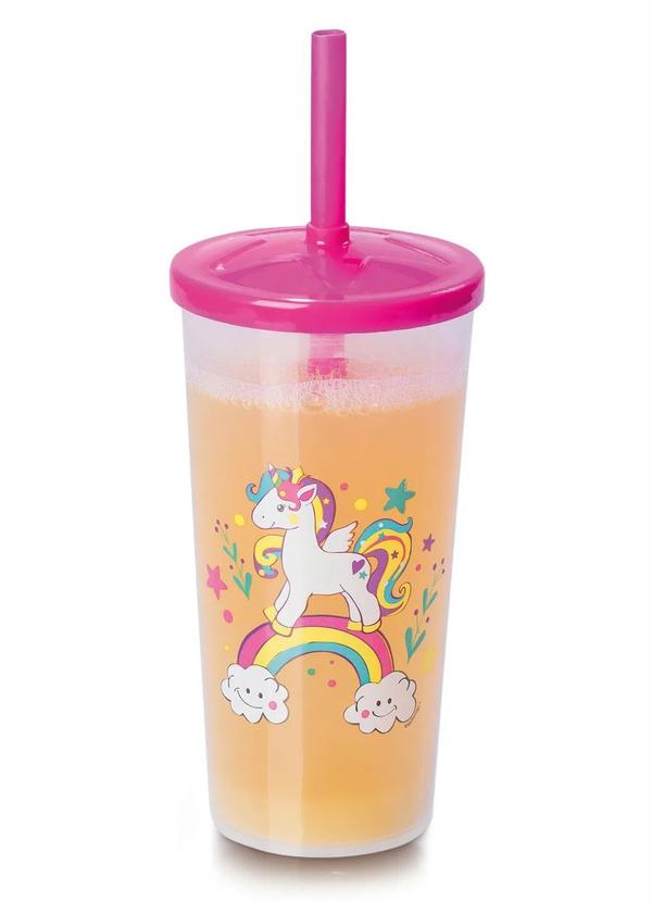 Lar e Lazer - Copo com Canudo Unicórnio Pink