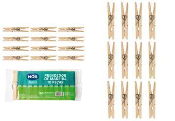 Kit Prendedores de Roupas Madeira 12 Pe�as