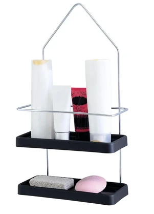 Lar e Lazer - Porta Utensílios de Banheiro Preto 2 Andares - LAR E LAZER