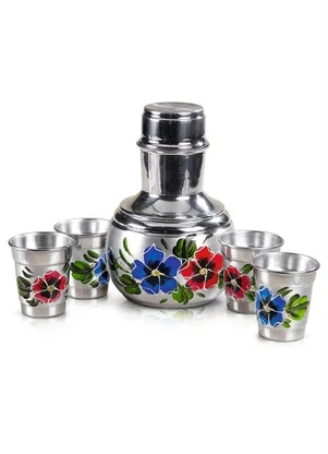 Lar e Lazer - Kit Moringa e Copos em Alumínio Floral 5 Peças - LAR E LAZER