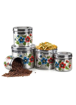 Lar e Lazer - Kit Potes Mantimentos Floral 5 Peças - LAR E LAZER