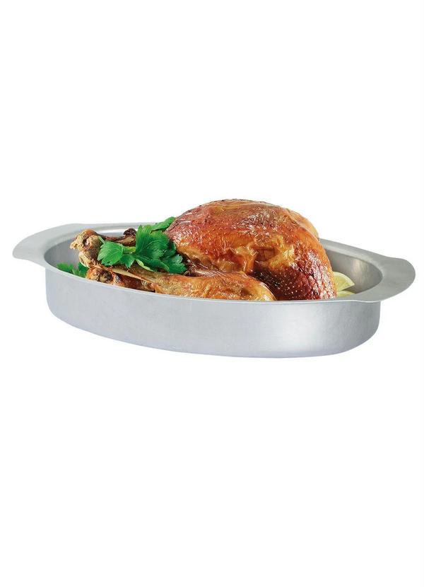 Lar e Lazer - Assadeira Oblonga Oval Prata 37x24x5 cm 2