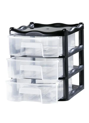 Lar e Lazer - Gaveteiro New Preto e Transparente3 Andares - LAR E LAZER