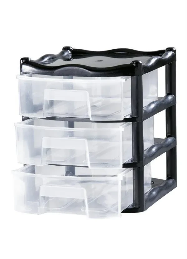 Lar e Lazer - Gaveteiro New Preto e Transparente3 Andares