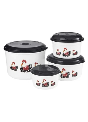Lar e Lazer - Kit Potes Redondos Galinhas 4 Peças - LAR E LAZER