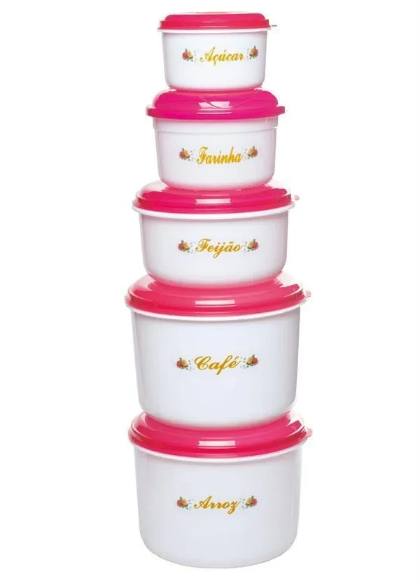 Giplas - Kit Potes Redondos Rosa 5 Peças