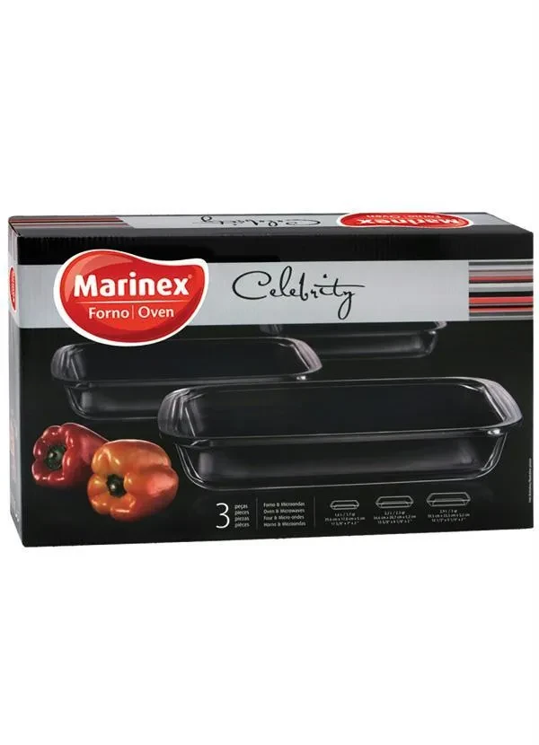 Marinex - Kit Assadeiras Retangulares 3 Peças Em Vidro 3