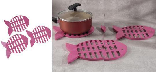 Kit 3 Apoios de Panela Peixe - Rosa